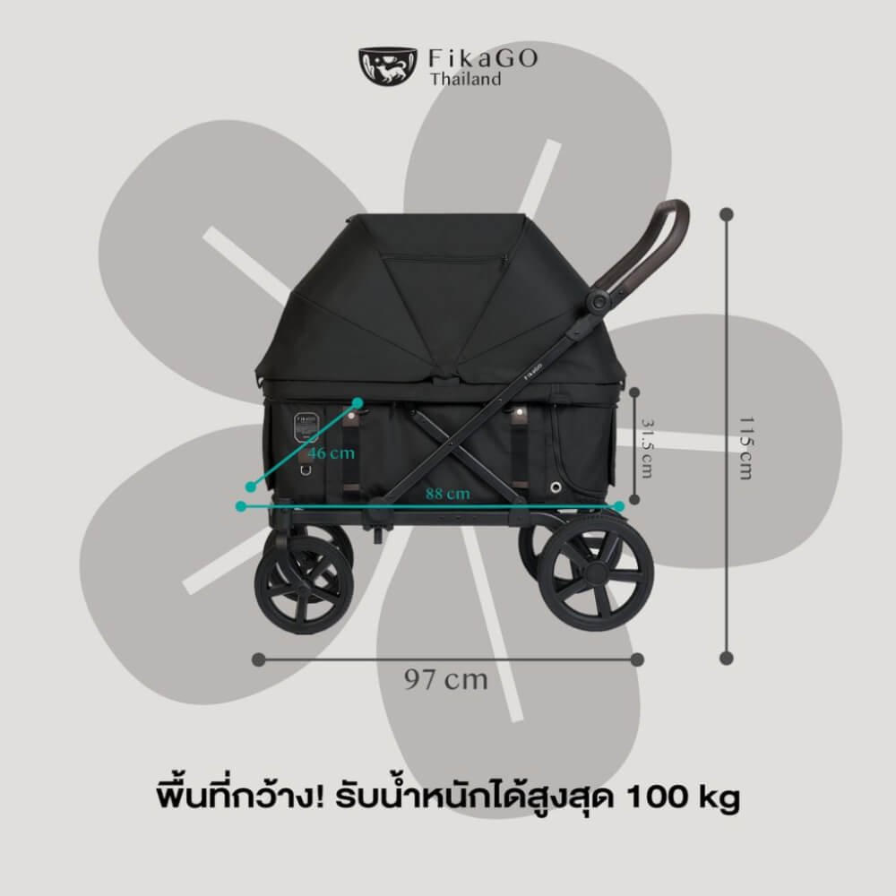 รถเข็นสัตว์เลี้ยง FIKAGO รุ่น KROSS สีดำ รองรับน้ำหนักได้ถึง 100 KG. (รุ่นใหญ่ที่สุด)